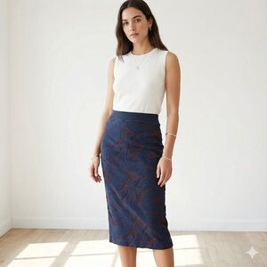 By Malene Birger navy & burgundy jacquard knit midi skirt - XS